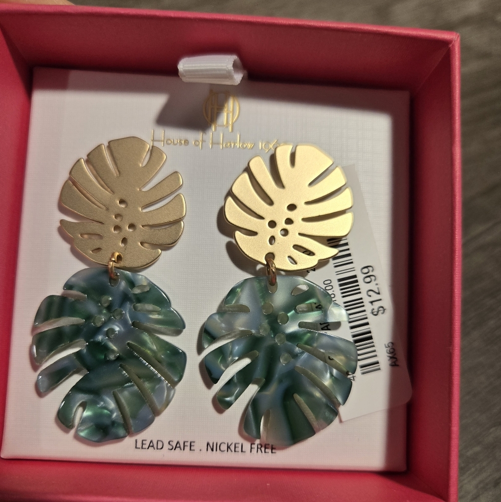 House of Harlow Reflective Leaf Earrings